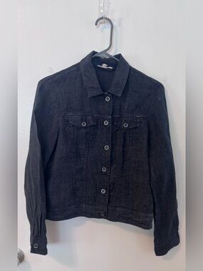 Eileen Fisher Black Button-Front Linen Jacket